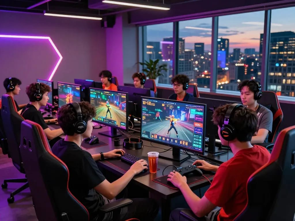 B52 online gaming environment with diverse players interacting in a vibrant lounge.