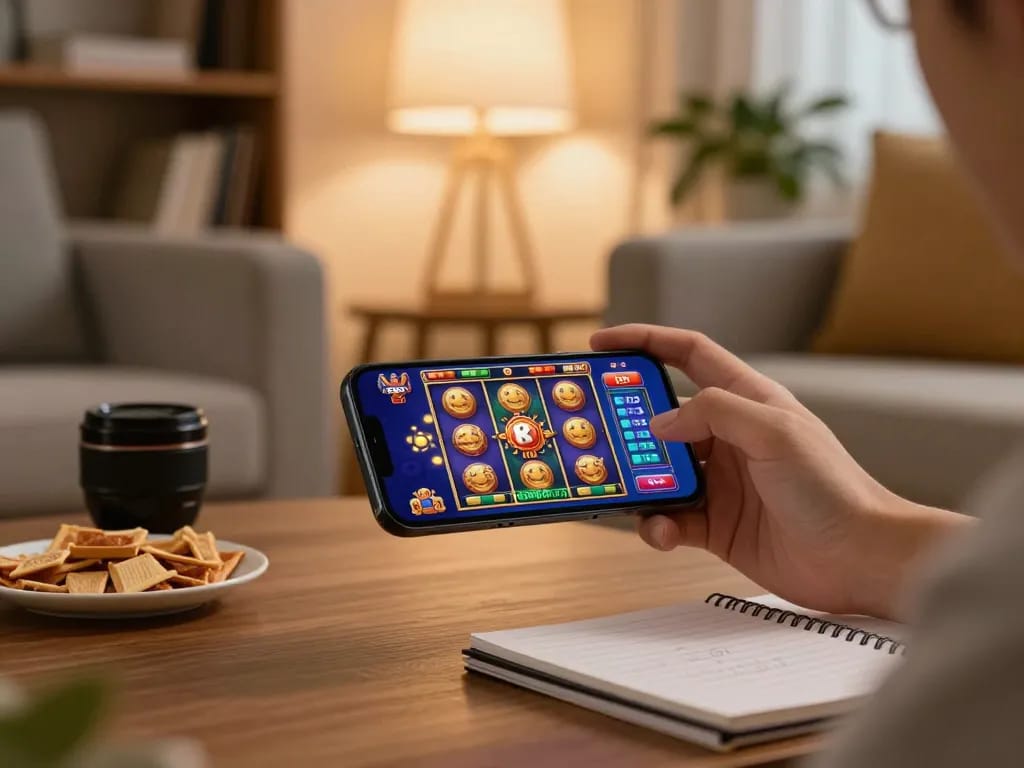 Engaging mobile gaming experience with digitalwala slots, emphasizing comfort and strategy in a cozy setting