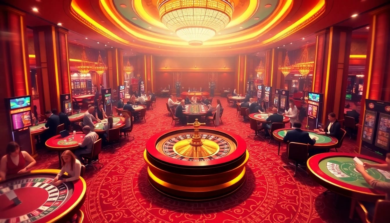 Engaged players enjoying gambling games at a luxurious casino scene related to 98win đăng nhập.
