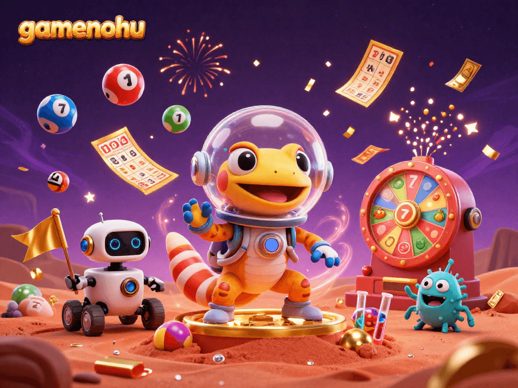Engage in thrilling lottery gameplay at gamenohu, featuring vibrant numbers and dynamic casino elements.