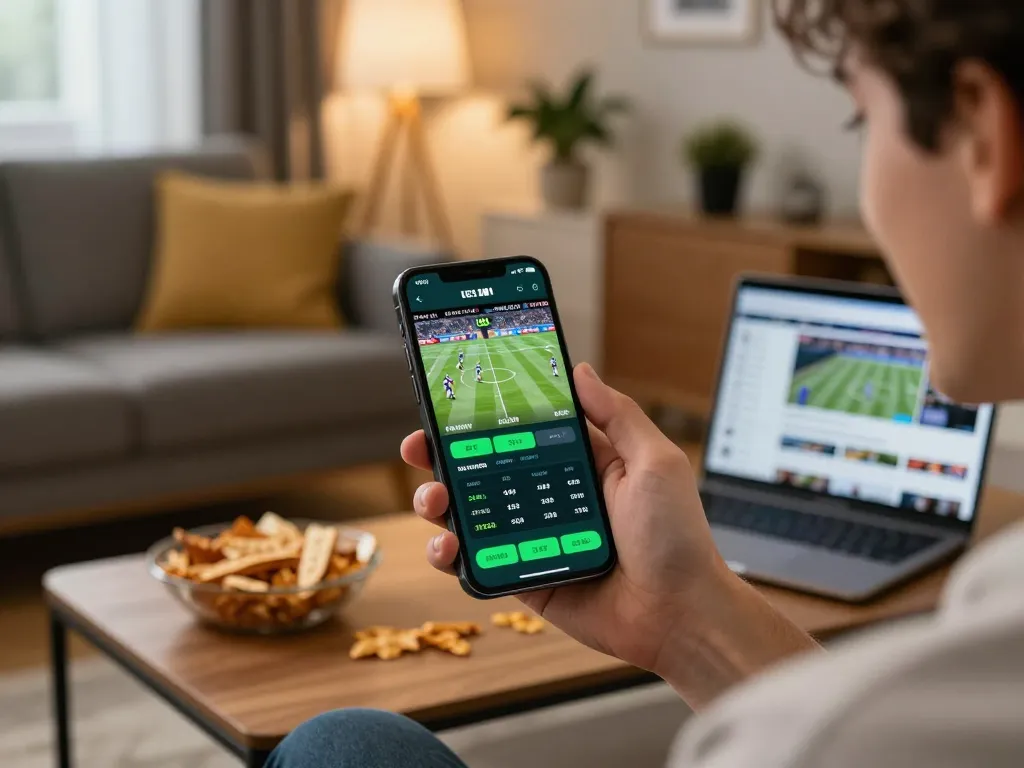 Celebrating a win on 789win sports betting app while relaxing at home with snacks