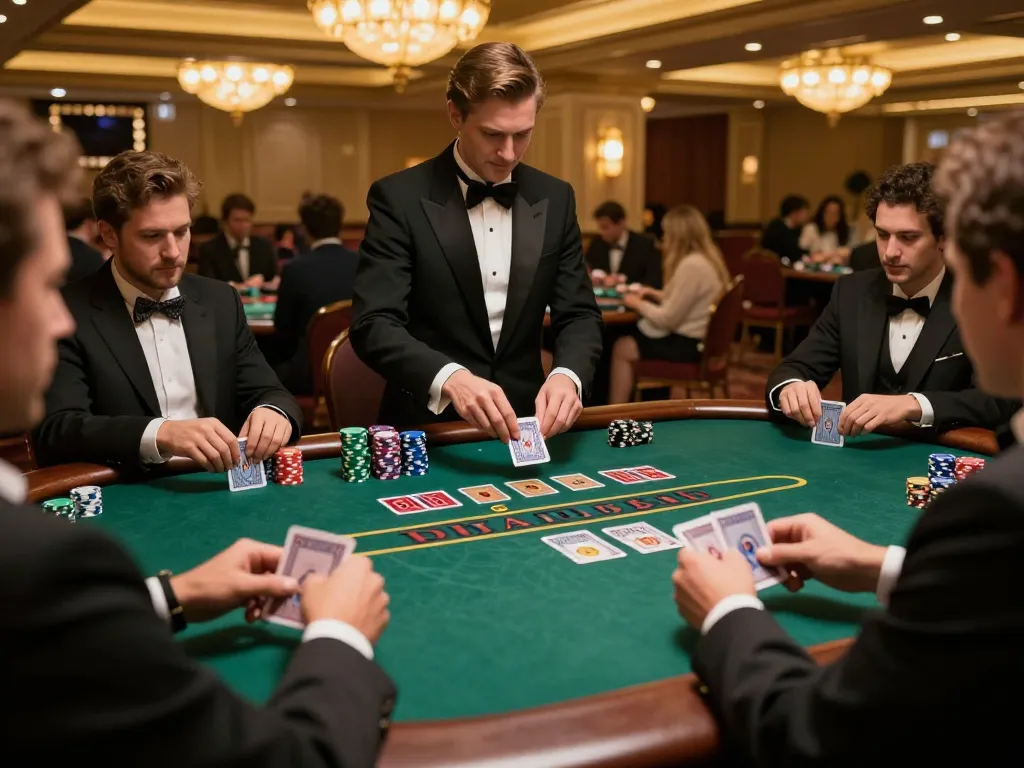 Players engage in intense blackjack action at Win678, showcasing competitive atmosphere and elegant casino decor.