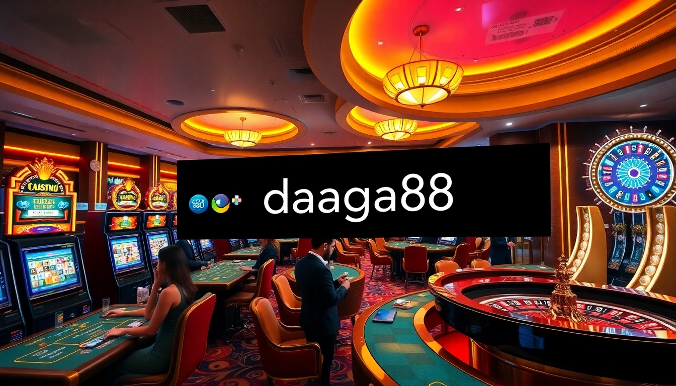 Engaged gamblers experiencing the vibrant atmosphere of daga88 casino with thrilling games and luxury decor.