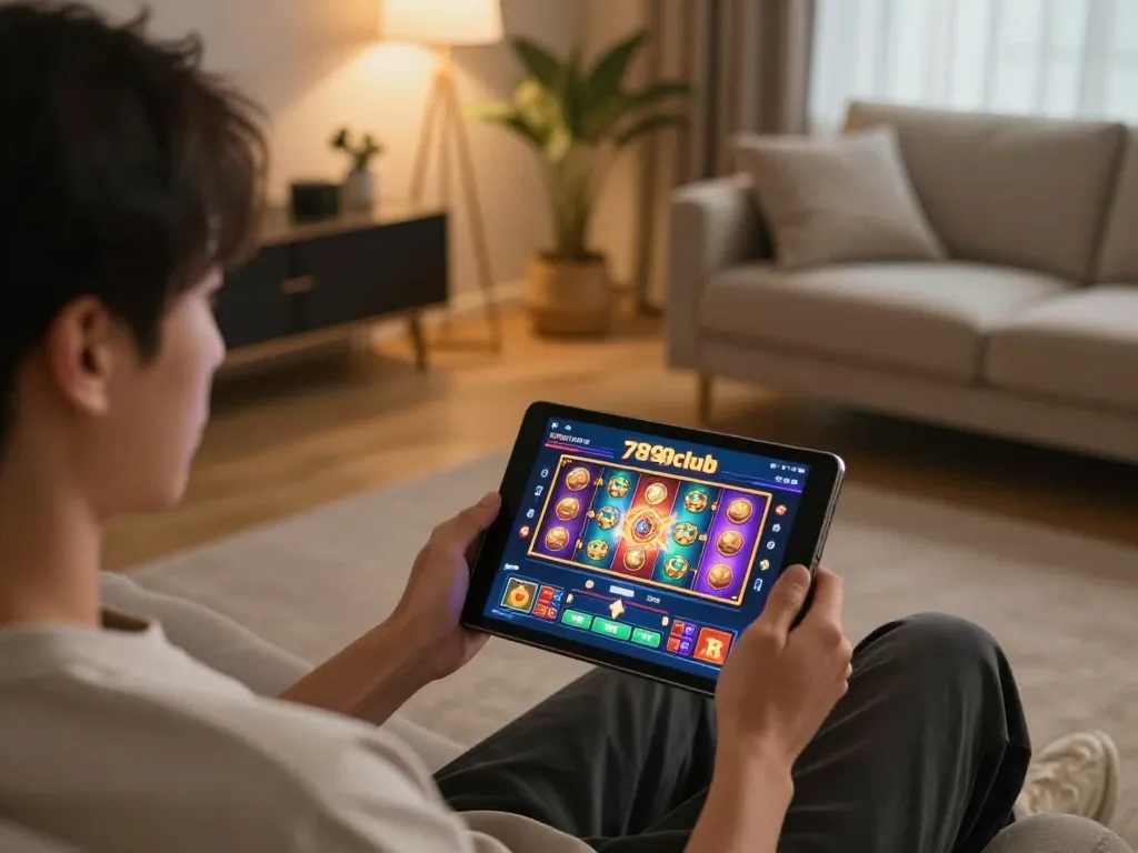 Engaging gameplay on 789club showing vibrant slot machines on a tablet.