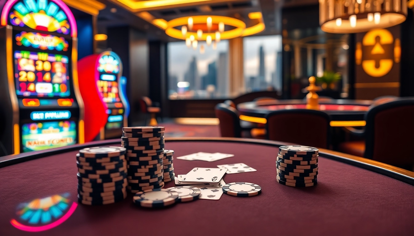 A thrilling poker game at a high-end casino featuring nohu-inspired elements and luxury decor.