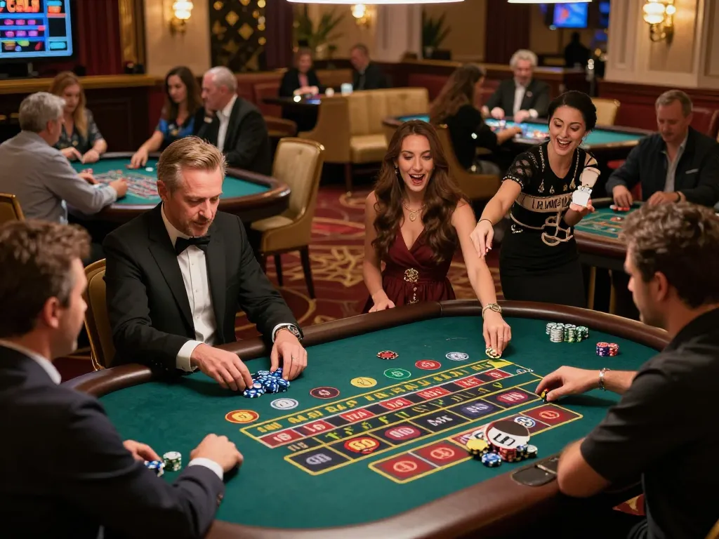 Players engaging in dynamic roulette gameplay at 58win1 casino, showcasing vibrant chips and professional croupiers.