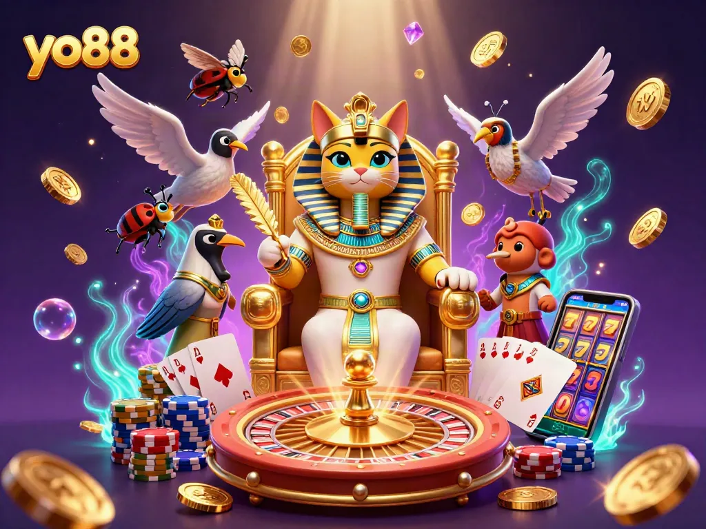 Spin the reels at yo88 with unique Egyptian-themed casino elements highlighting wins and excitement.