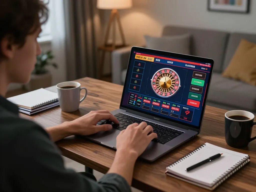 Player engaging in online casino gameplay at CM88 with live dealer roulette interface on laptop screen.