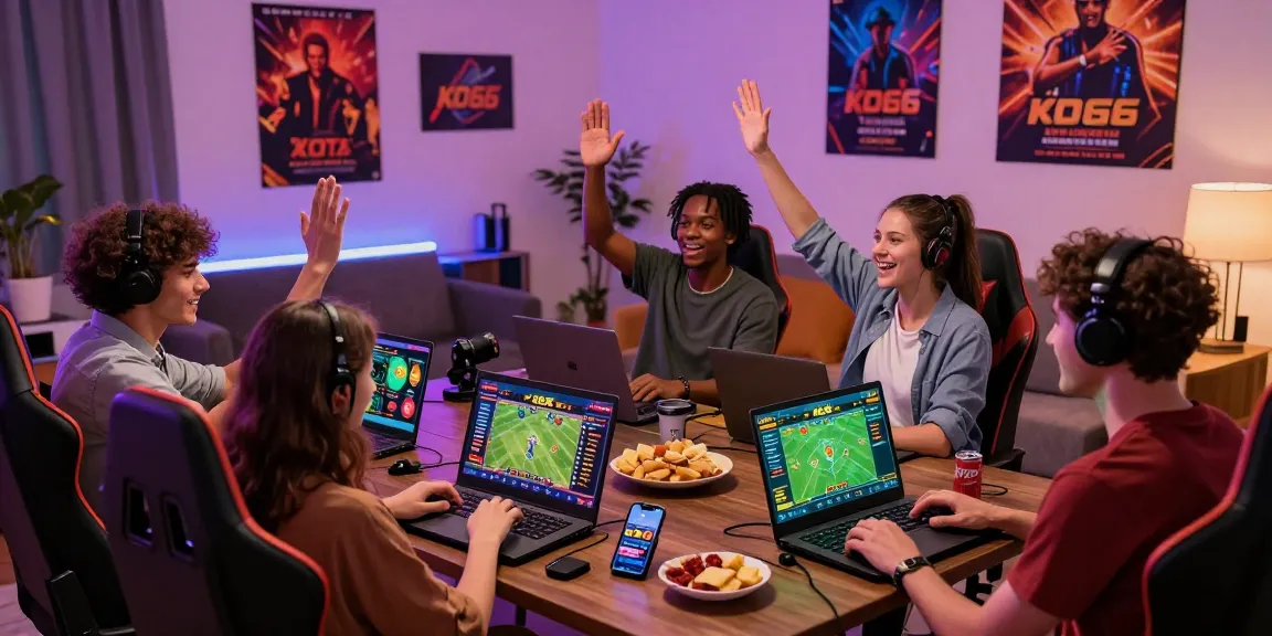 Exciting KO66 gaming experience with friends enjoying sports betting and casino games in a vibrant living room.