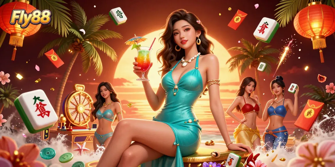 Play engaging games at Fly88 while enjoying a vibrant beach-themed casino setting with a glamorous atmosphere.