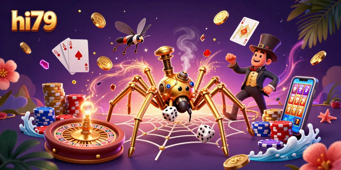 Experience immersive gaming thrills with hi79, showcasing a vibrant casino web of fortune.
