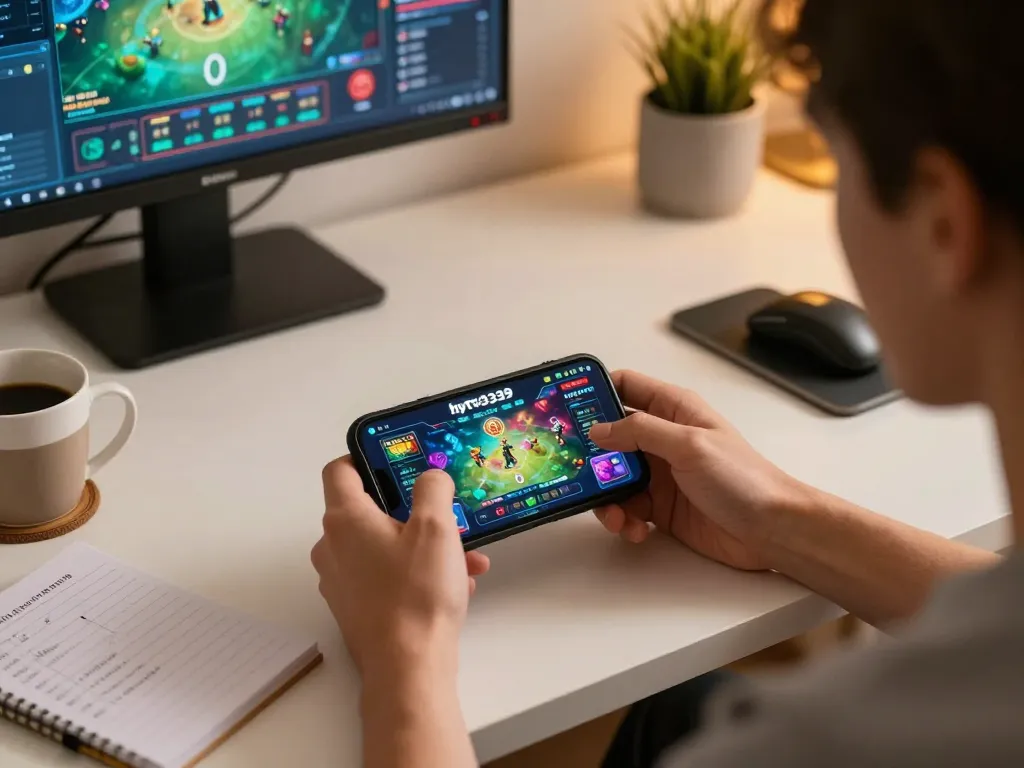 Player enjoying the hytw3339 app while strategizing, showcasing dynamic online casino gaming.
