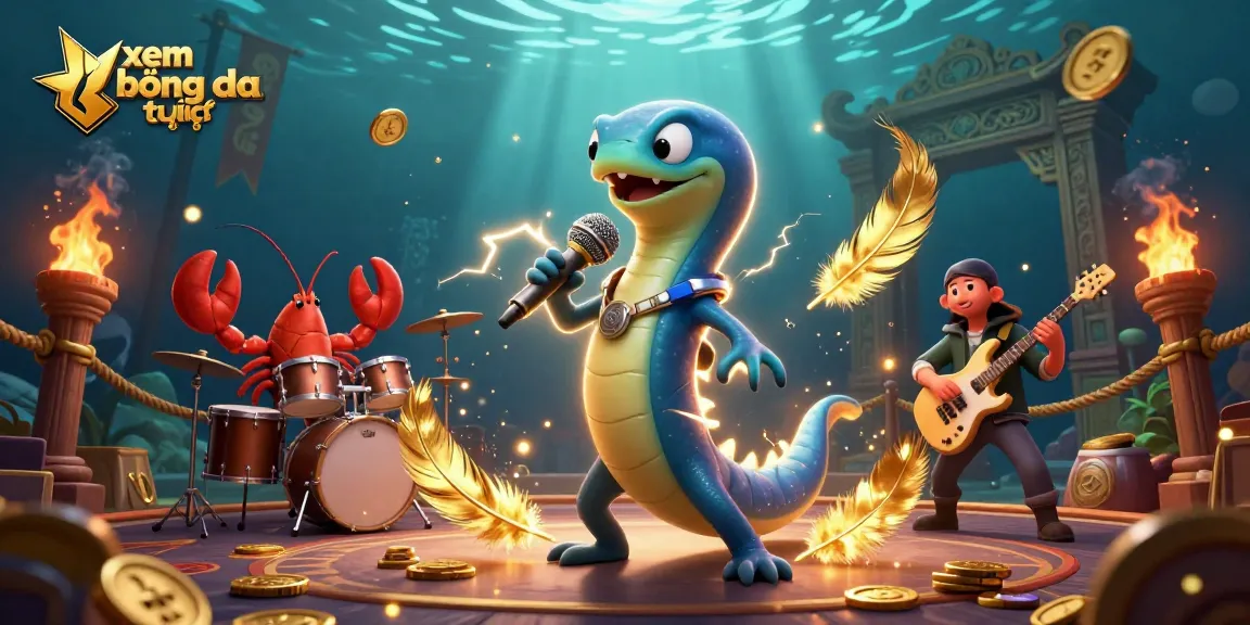 Xem bóng đá trực tiếp with a dynamic DJ eel and friends performing in an underwater casino stage atmosphere.