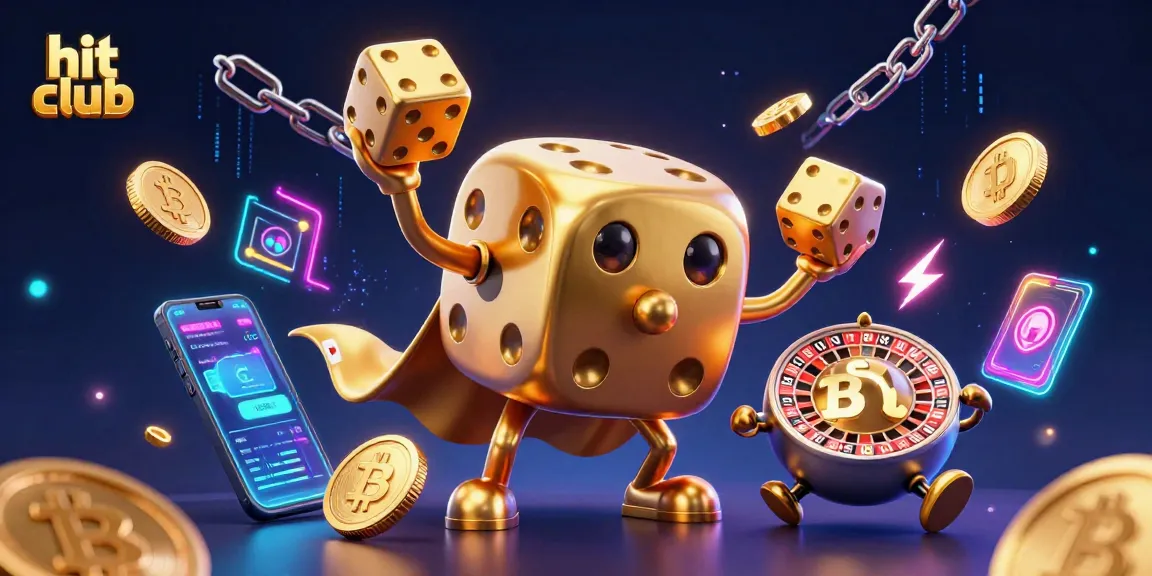 Experience the thrill of hit club gaming with vibrant 3D characters, golden dice, and crypto elements.
