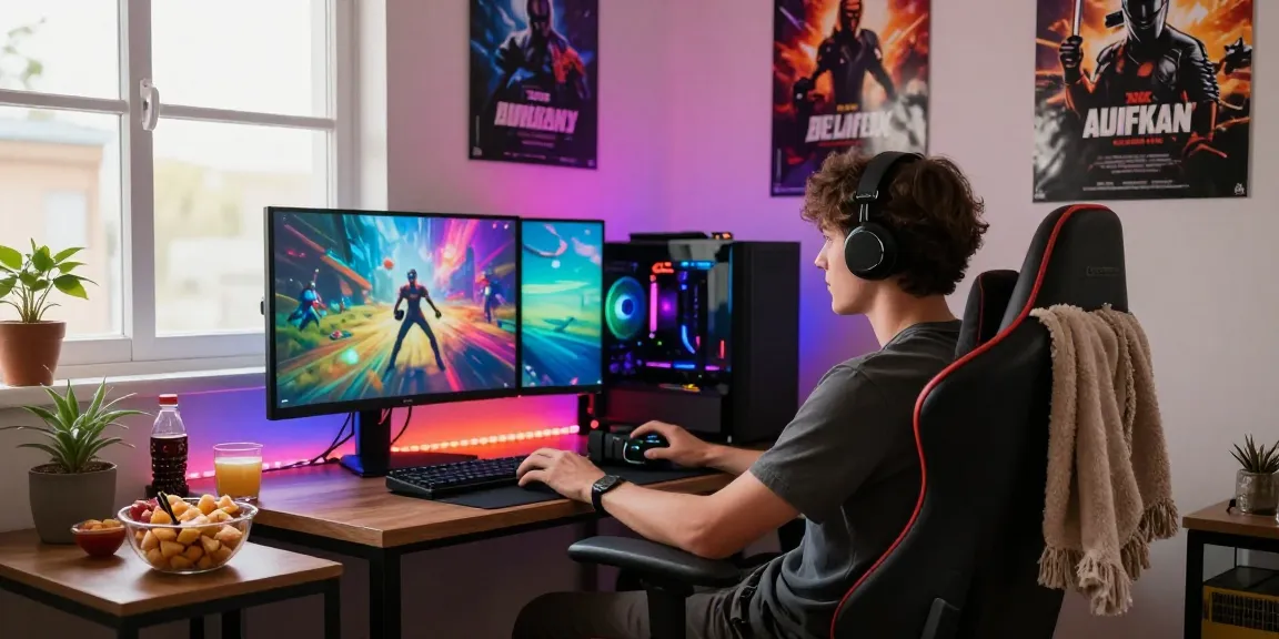 Engaging cozy gaming environment featuring a person engrossed in xxx games.