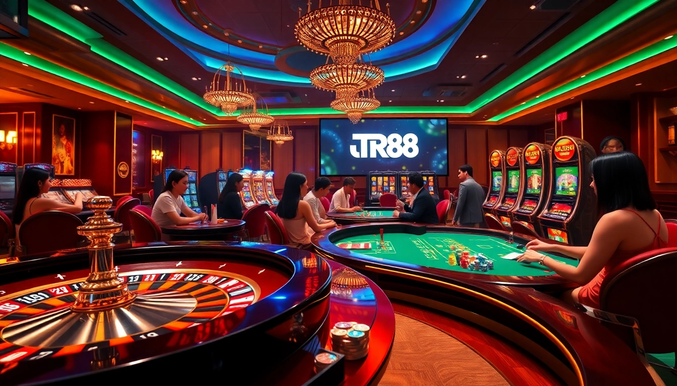 Experience the excitement of gambling at TR88 with vibrant roulette wheels and poker tables.