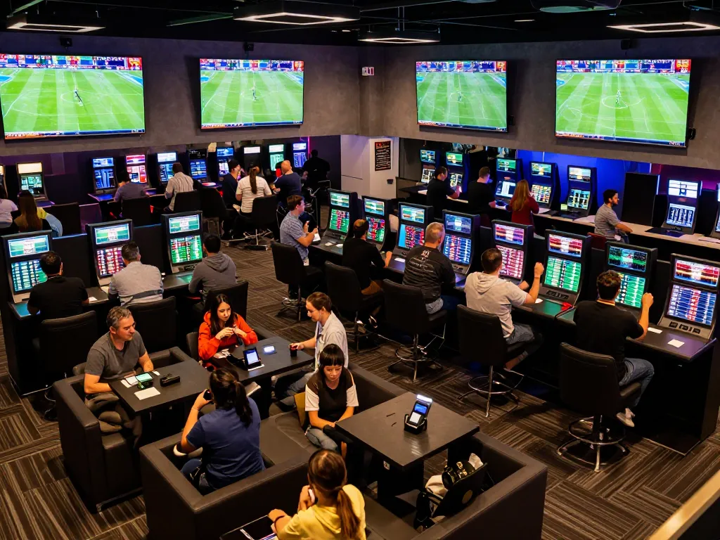 Engaging experience at keobongda sports betting lounge with live matches and enthusiastic bettors.
