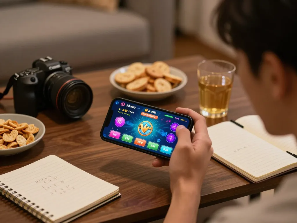 Engaging in tài xỉu online from home, player using smartphone for strategic bets in cozy setting