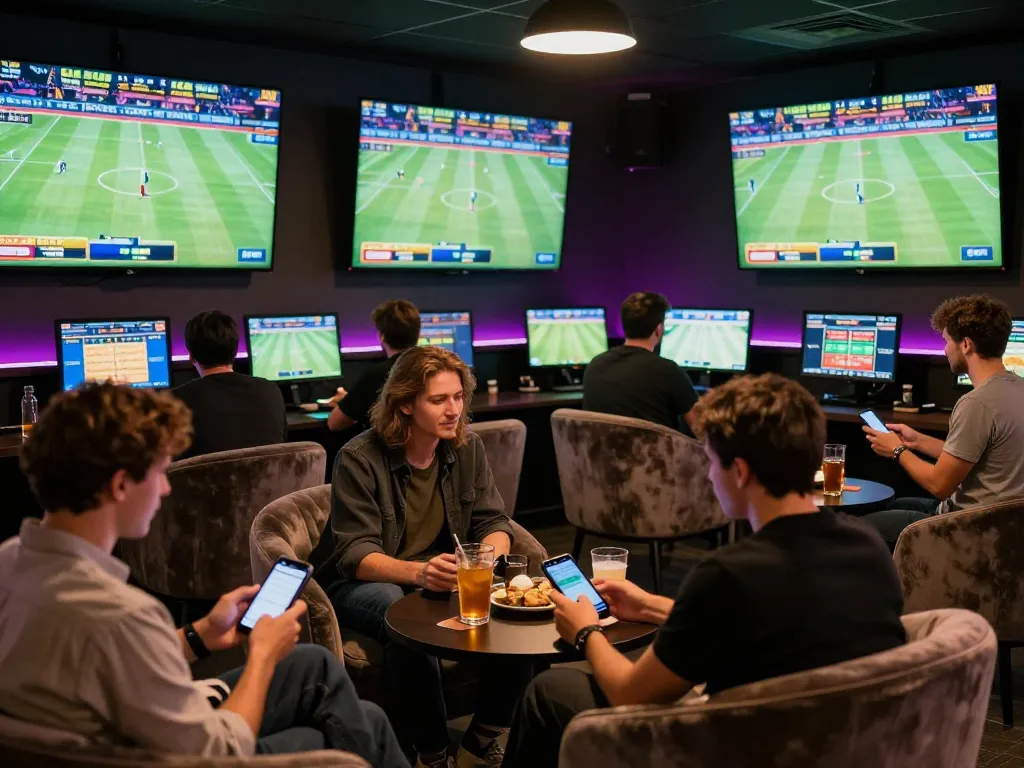 Experience fly88's sports betting excitement with fans engaged in live games, analyzing odds, and enjoying the atmosphere.