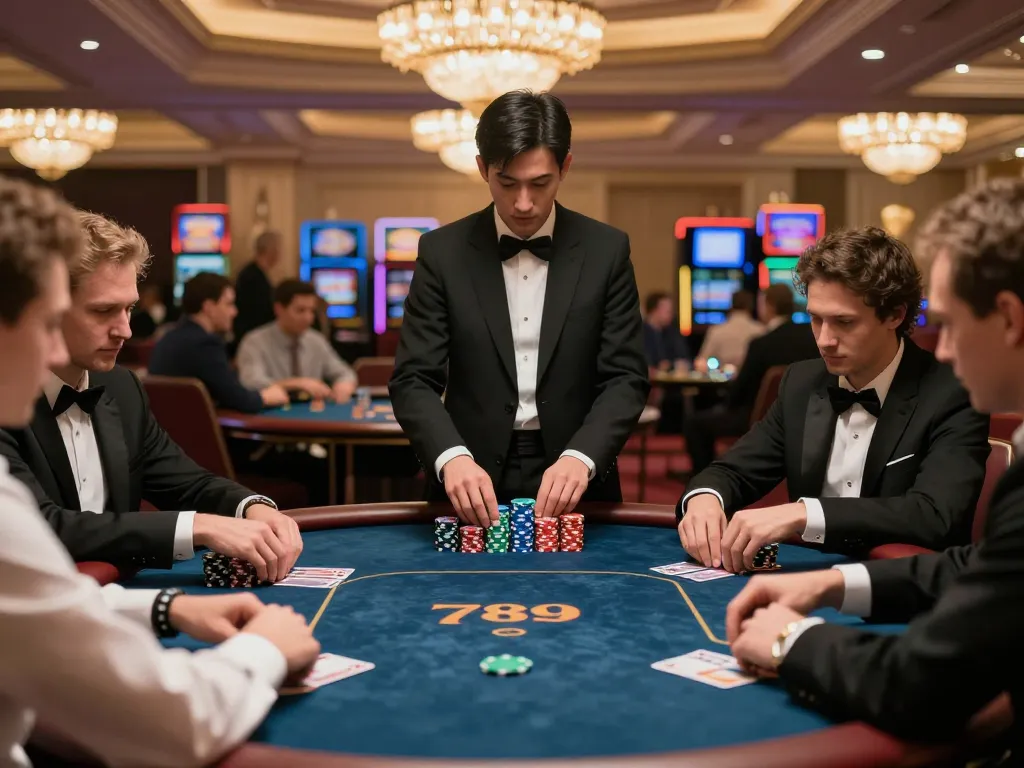 Players engage in strategic poker gameplay at 789win789, showcasing high-stakes atmosphere and luxury.