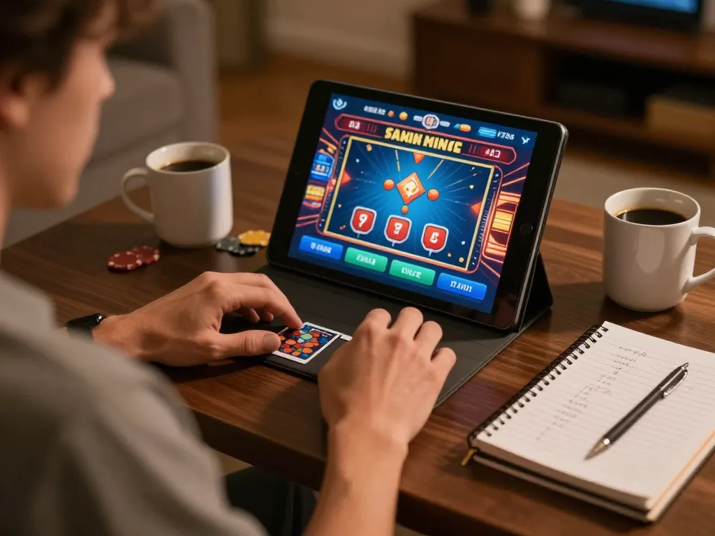 Player enjoying a live dealer game on ck444s.net while analyzing strategy notes in a cozy home setting.