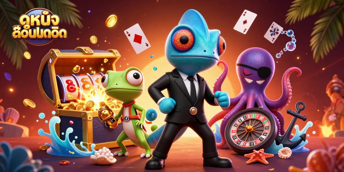 Engage in ดูหนังออนไลน์ as you enjoy vibrant casino elements with chameleon characters.