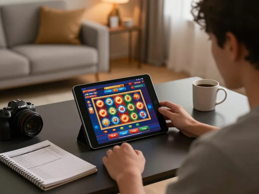 Engaging online gaming with 789winh on a tablet, depicting responsible gambling strategies.