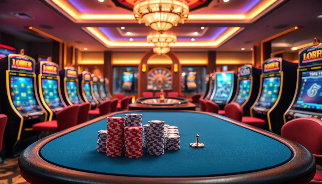 Experience high-stakes action at i9bet with poker tables and vibrant slot machines.