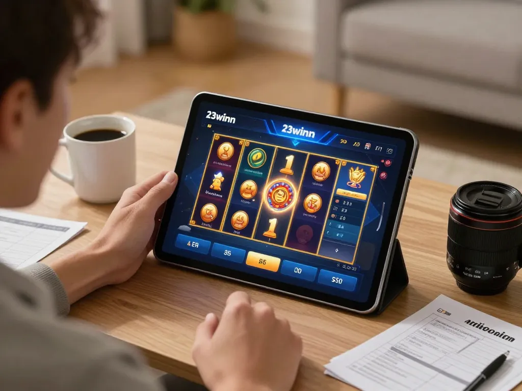 Experience thrilling online gaming on the 23winn platform in a cozy living room.