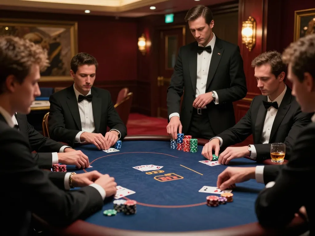 SHBET players engaged in an intense poker game in a luxurious VIP setting, showcasing strategic gameplay and high stakes