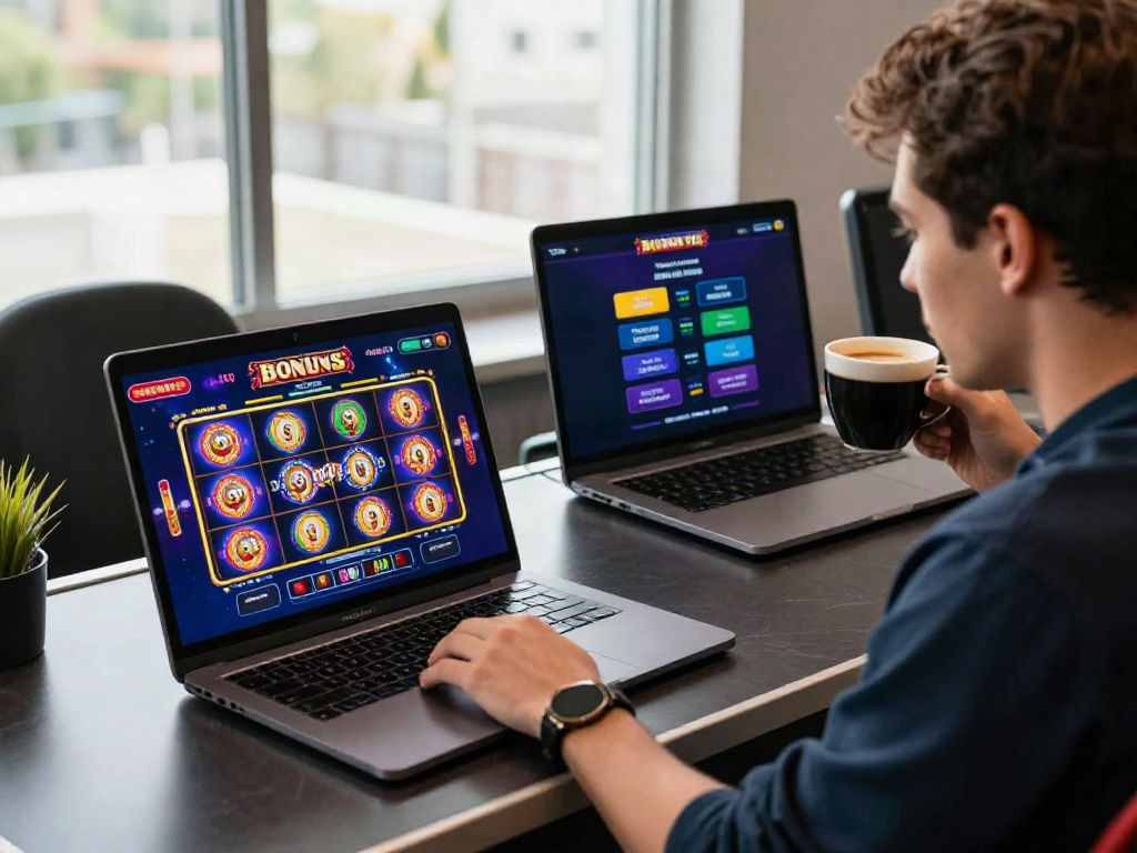 Player engaging with online casino games at a modern desk, showcasing casinos that accept credit cards.
