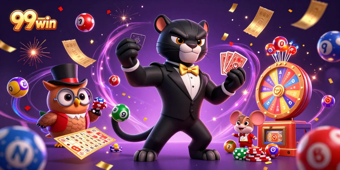 Gamblers embrace excitement at 99win with illustrated characters in vibrant casino scene.