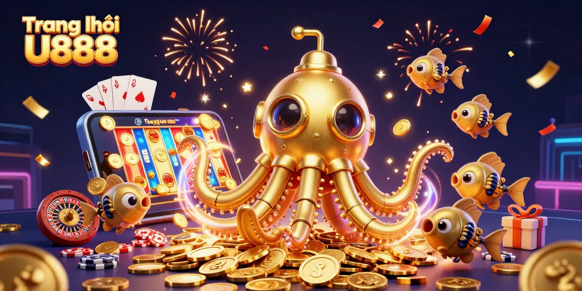 Immerse in the thrill of slots with Trang chủ U888's golden kraken submarine and vibrant game elements.