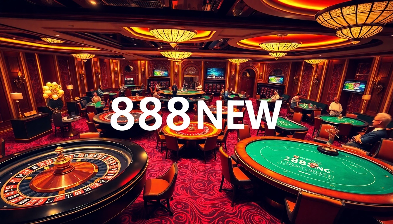 Experience thrilling play at 888NEW's vibrant casino floor with luxurious gaming elements.