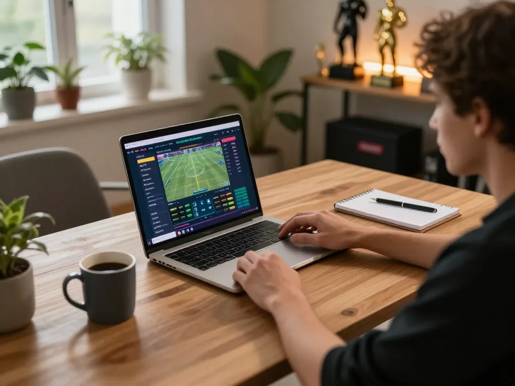 Engaging in tỷ lệ kèo nhà cái through a laptop in a cozy online gaming setup