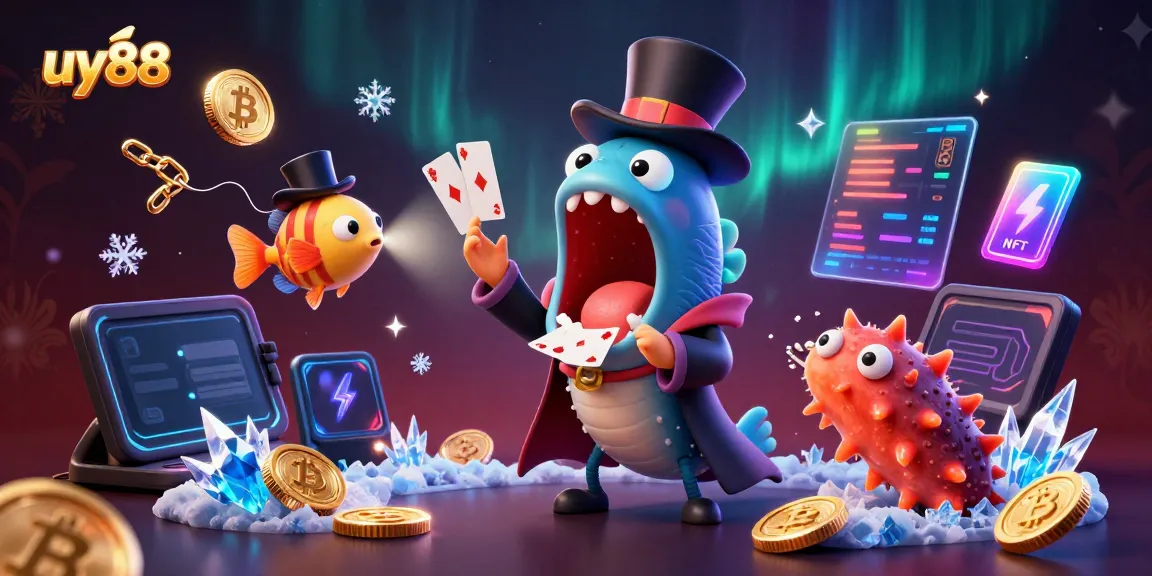 uy88 showcases a magical underwater scene with gambling themes, featuring a creative eel, anglerfish, and sea cucumber.