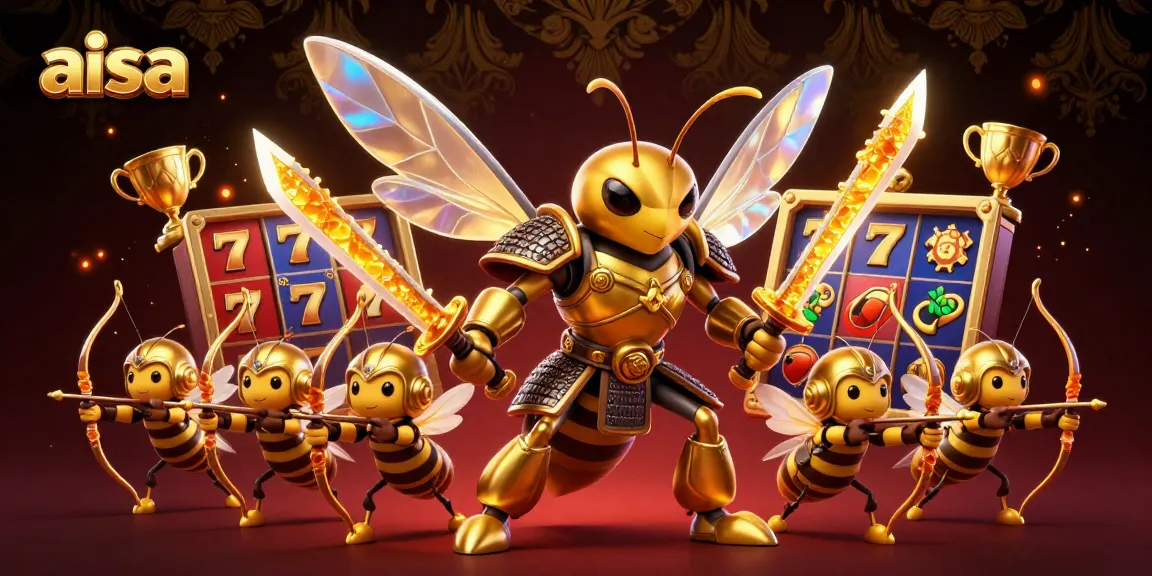 Experience aisa's vibrant 3D casino illustration filled with dynamic golden characters and slot games.