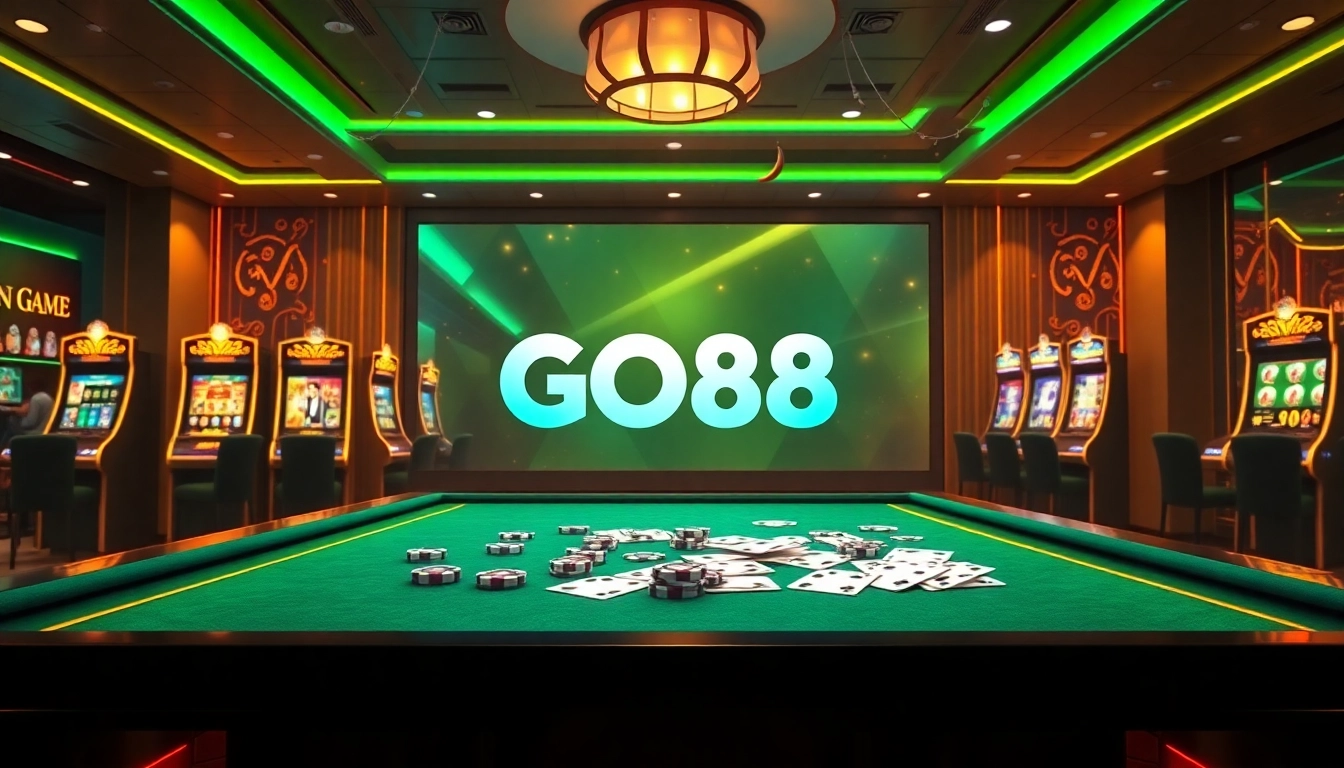 Cổng Game GO88 showcasing an exciting digital casino environment with players engaging in online gambling.
