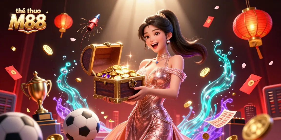 Bet on thể thao M88 with an exciting scene of sports elements, celebrating winning moments and dynamic illustrations.