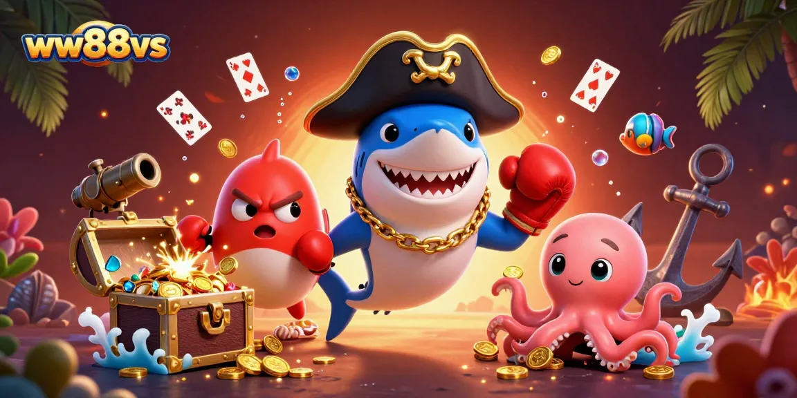 Engage with ww88vs in an underwater casino adventure with playful characters and gold treasures.