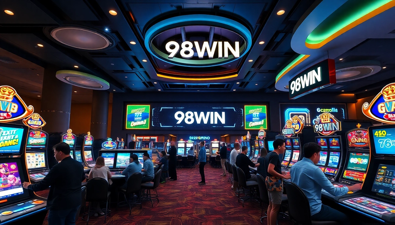 Experience the excitement of 98WIN's vibrant online casino with diverse players and luxury gaming elements.