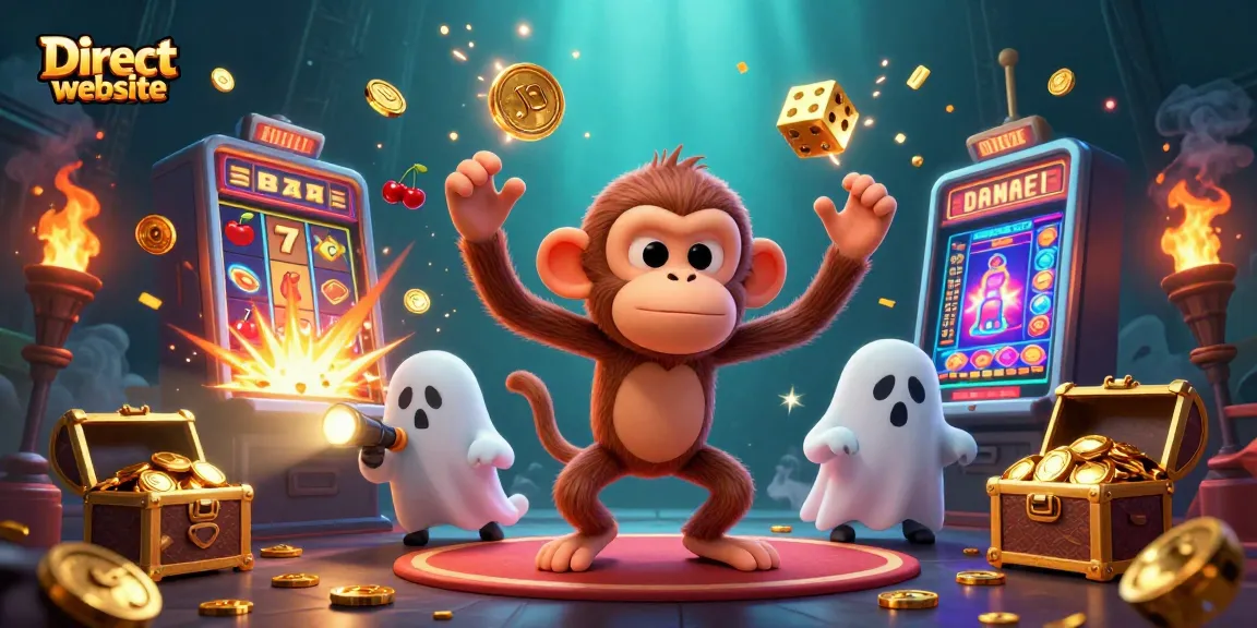 Engage with the vibrant scene showcasing a mischievous monkey juggling golden prizes at a Direct website casino.