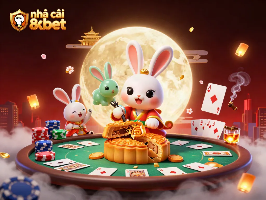 Join the action at nhà cái 8kbet with this vibrant 3D casino scene featuring poker elements.