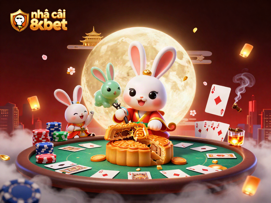 Join the action at nhà cái 8kbet with this vibrant 3D casino scene featuring poker elements.