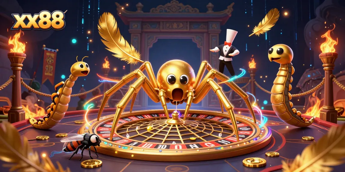 Experience thrilling gameplay at xx88 with the golden web roulette wheel and unique characters.