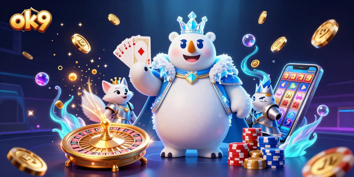 Bet on ok9 while winning with cascading coins and extra bonuses in a vibrant 3D casino scene.
