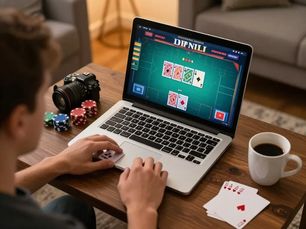 Player participating in an online poker game at home showcasing strategic gameplay on UU88 platform