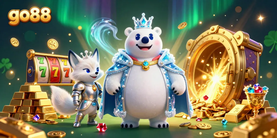 Join the go88 thrilling online casino experience, featuring cartoon characters amid sparkling jackpots and golden treasures.