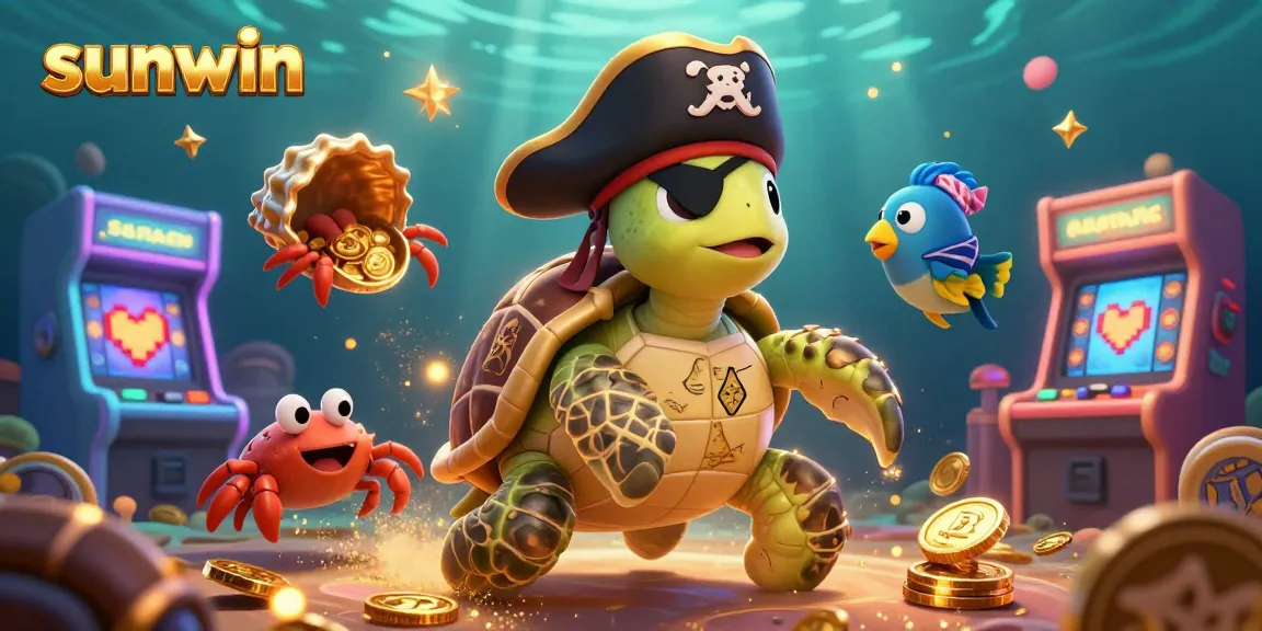 Experience thrilling gameplay with sunwin's pirate turtle surrounded by vibrant casino elements.