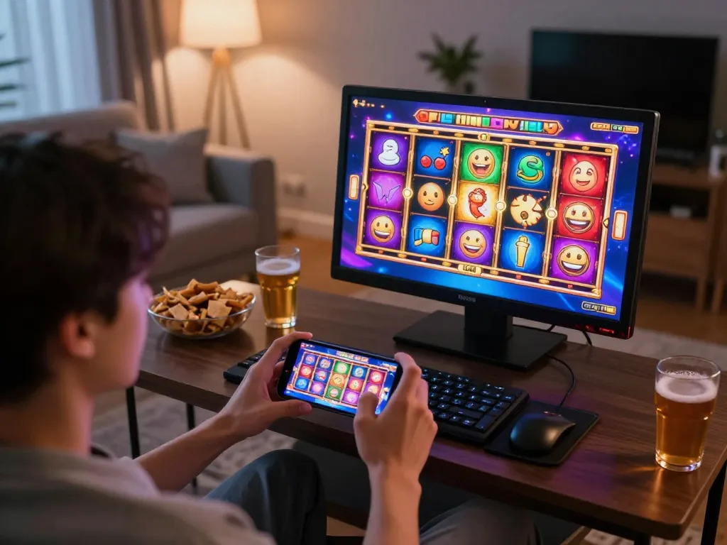 Player enjoying a winning moment on 88clbgo while playing mobile slots in a cozy living room environment
